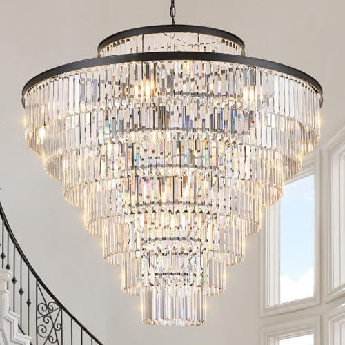 CATINER 43.3" Large Crystal Chandelier,28-Light Modern Black Light Fixture by CATINER