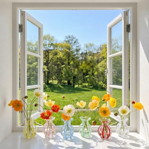 6-Piece 4.5" Ruffled Ribbon Small Vases for Flowers Hand-Blown Glass Vases - Image 2