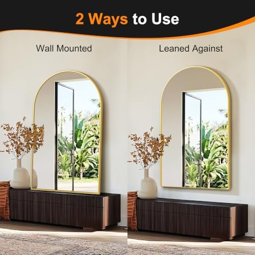 Delma Arched Bathroom Mirror, Gold, 50"x30" - Image 6