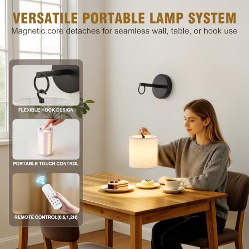 Peel and Stick Sconces Set of 2 Black, Detachable Battery Operated Wall Sconce With 10000 mah Rechargeable Bulbs, 12 RGB Battery Sconce With Remote, Renter Friendly Wall Lamps for Living Room,Bedroom - Image 3