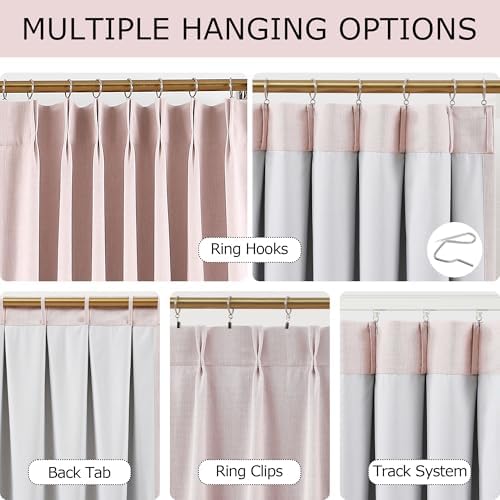 Vision Home Soft Pink Pinch Pleated Full Blackout Curtains Linen Blended Room Darkening Window Curtains 120 inch for Living Room Bedroom Thermal Insulated Pinch Pleat Drapes with Hooks 60" Wx120 Lx1 - Image 5