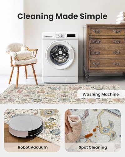 Amada Vintage Washable Area Rug,8'x10',Beige/Multi - Image 5
