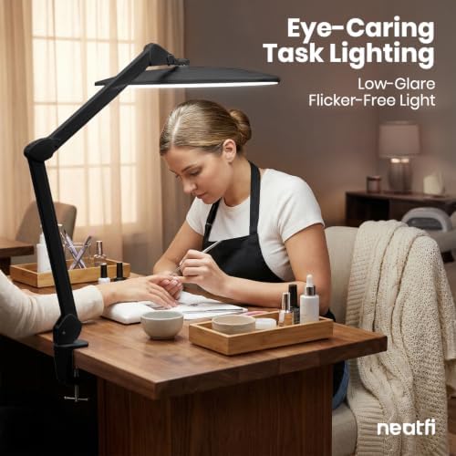 Neatfi Elite HD XL Desk Lamp – 1,600 Lumens, 22” Wide Head, 6500K Daylight | Non-Polar Dimming, Adjustable | Office, Study & Home Workspace (Black, Non-CCT with Clamp, 22 Inches) - Image 3