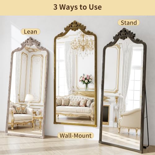 76"x34" Bronze Arched Full Length Mirror with Stand, Full Body Mirrors for Leaning or Hanging, Traditional Ornate Vintage Floor Mirror,Baroque Antique Long Mirrors for Wall,Decor, Living Room, Bedroom - Image 4