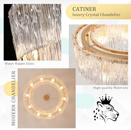 CATINER Modern 24" Crystal Glass Chandelier 10-Light Gold Chandeliers - Image 6