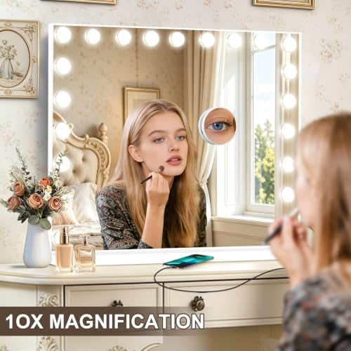 Ratsamee Hollywood Vanity Mirror with Lights, 21 Dimmable Bulbs, 3 Color Lights,Make Up Lighted Mirror, Aluminum Metal Frame, USB Charging Port（40" x 30"） - Image 6