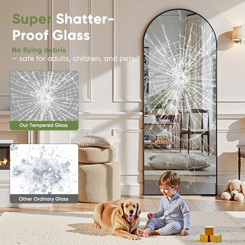 Floor Mirror, 78"x38" Oversized Full Length Mirror with Stand, Arched Full Body Mirror Standing Hanging Leaning Against Wall, Aluminum Frame Giant Mirrors for Bedroom Cloakroom, Black - Image 6
