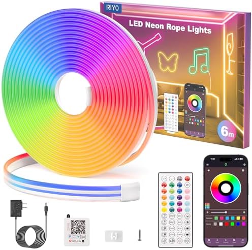 RIYO 20FT Neon Rope Lights App Remote Music Sync for Indoor Decor by RIYO