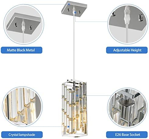 Chrome Pendant Lighting Modern Pendant Light, Mini Crystal Chandeliers,Adjustable Pendant Light Fixture for Kitchen Island Dinning Room Bedroom (1 Pack) - Image 4