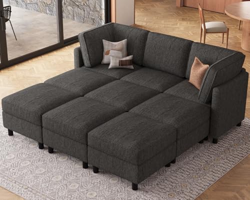Belffin 84.3" 9 Seats Sleeper Sofa Modular Sectional Sofa Washable Sectional Couches for Living Room Comfy Couches with Storage Seat Couch Sofas with Chaise,Dark Grey by Belffin