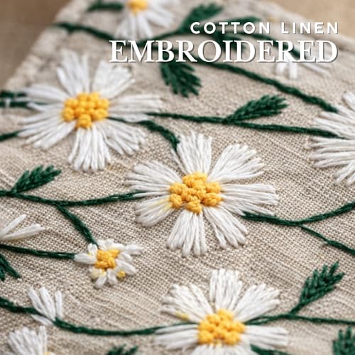 Handmade Daisy Embroidered Coasters Set of 4, 4.3" Cotton Linen Drink Coasters for Wooden Table, Rustic Cottagecore Floral Cup Mats, Decorative Small Vase Mat, Aesthetic Desk Decor & Jewelry Pad - Image 2