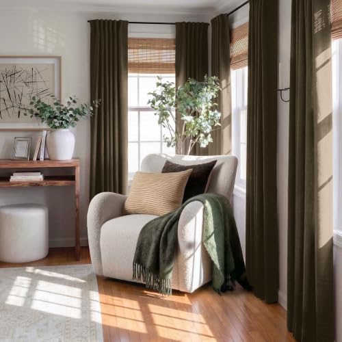 Faux Linen Total Blackout Curtains for Bedroom 96 Inches Long, Dark Brown - Image 5