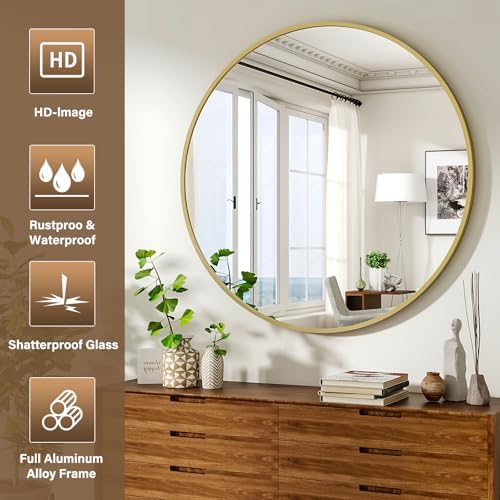 XRAMFY 36 Inch Round Mirror-Gold Circle Mirrors for Bathroom, Entryway - Image 7