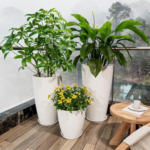 QCQHDU 24,21,11 inch Large Planters with Drainage Hole & Saucer, Set of 3 Plant Pots Tall Planter for Indoor & Outdoor Plants Home Modern Decor - Image 6