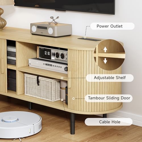 ComfyCorner 55" Mid Century Modern TV Stand with Sliding Doors for 60" TV - Image 6