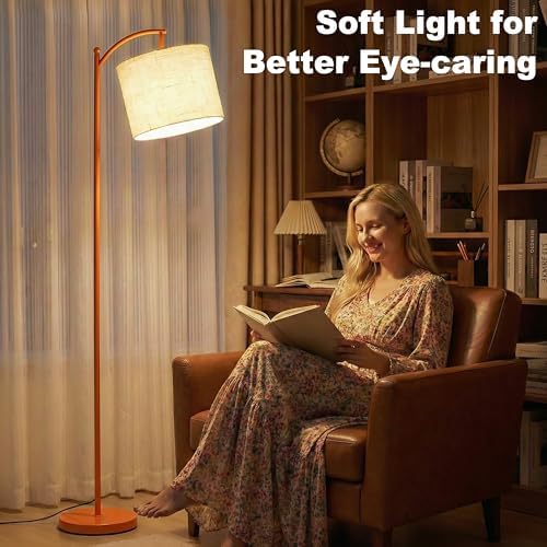 mukuxin Floor Lamp, LED Floor Lamp with Foot Switch & Adjustable Linen Lampshade, Tall Modern ARC Standing Lamps with 9W Replaceable Blub for Living Room Office Bedroom - Image 6