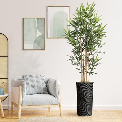 Artificial Tree in Geometric Spiral Pattern Planter, Fake Bamboo Silk Tree for Indoor and Outdoor Home Decoration - 70" Overall Tall (Plant Pot Plus Tree) by SIGNWIN