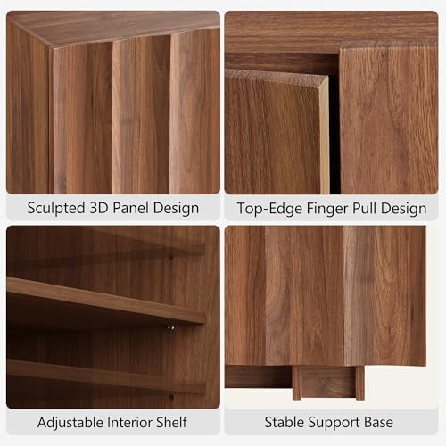 win2win 61.7" Fluted Sideboard Buffet Cabinet with Storage, Walnut - Image 5
