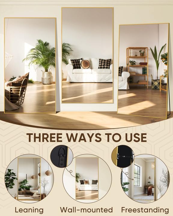Antok Full Length Mirror, 81"x41" Floor Mirror for Bedroom, Dorm, Gold - Image 7