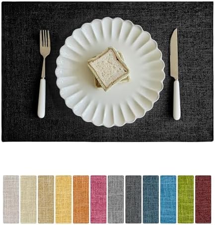 Softalker Faux Linen Cloth Placemats Set of 8-12 x 18 Inch, Black by Softalker