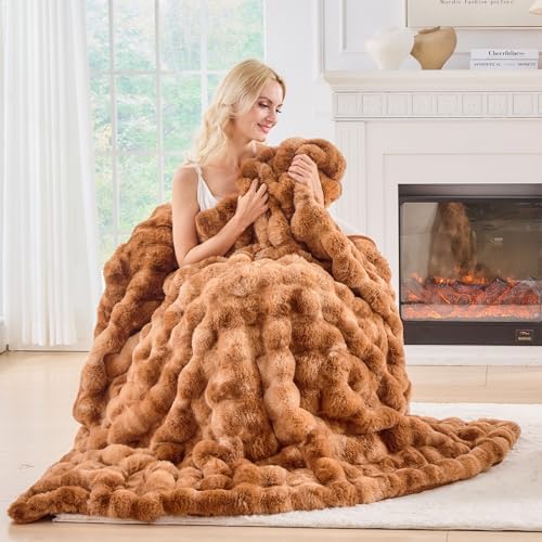 BENVWE Faux Fur Throw Blanket for Couch Bed - Fluffy Soft Thick Bubble Blanket for Living Room Home Decor - Fathers Day Birthday Gifts for Women Men, Tie-dye Caramel, 60" x 80" by BENVWE