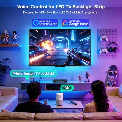 LightingWill HDMI 2.0 Sync Box LED TV Backlight Strip Kit, 4K@60Hz Screen Sync RGB-IC Lighting for 50–65 Inch TVs, Compatible with Alexa Google Home PS5 Xbox, 9.8 Ft, 72 LEDs/m - Image 6