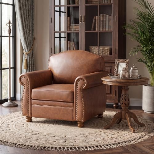 Vintage Oversized Faux Leather Chair Set of 2 for Living Room, 41", Caramel - Image 7