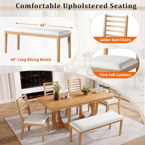 VilroCaz 6-Piece Acacia Wood Extendable Dining Table Set with Chairs& Bench - Image 7