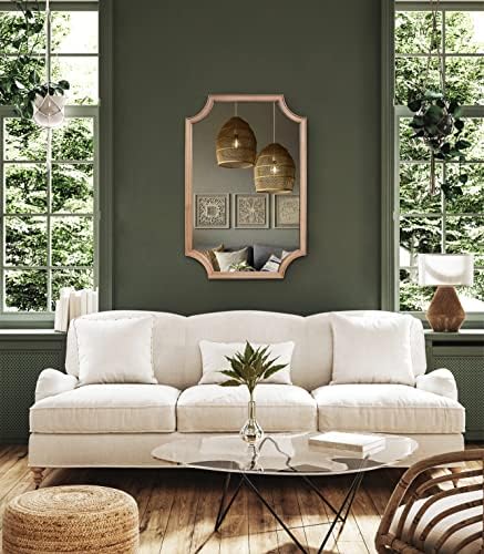 WallBeyond 24" x 36" Full Scalloped Corners Arch Rectangle Wall Mirror with Wood Frame for Entryway, Living Room or Bedroom Home Decor - Light Woodgrain [24" x 36" Natrual] - Image 2