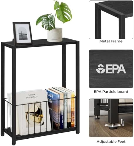 Homleke Narrow Side Table with Magazine Holder, Skinny End Table - Image 5