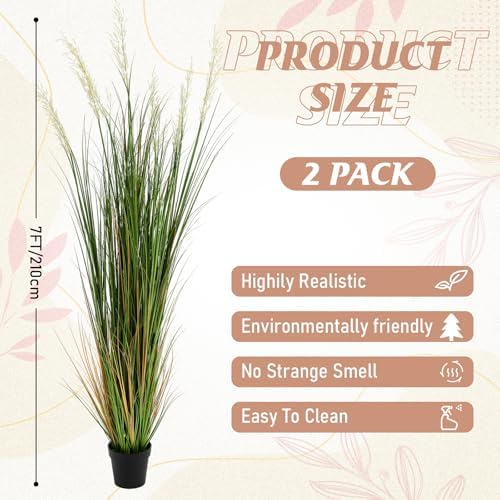 Jexine 2 Pcs 7 ft Tall Artificial Grass Plant Potted Artificial Greenery Floor Plants Faux Pampas Grass Tall in Pot for Housewarming Gift House Garden Bathroom Lobby Outdoor Decoration - Image 2