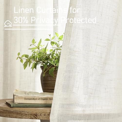 LAMIT Natural Linen Blended Curtains for Living Room 120 Inch Semi Sheer - Image 5