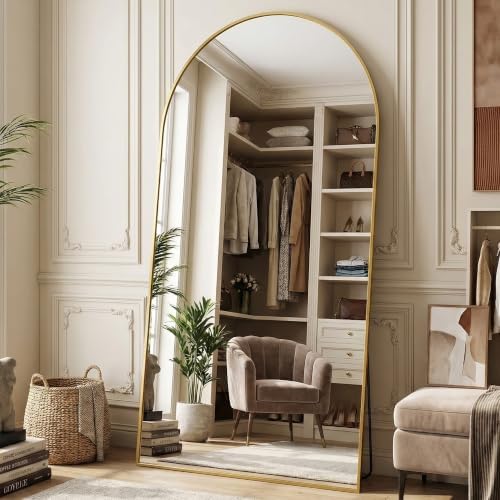 Suidia 82"x44" Arched Full Length Mirror with Stand, Full Body Mirror with Aluminum Frame, Freestanding/Leaning/Wall-Mounted, Floor Mirrors for Bedroom, Living Room, Entryway, Dressing Room, Gold - Image 3