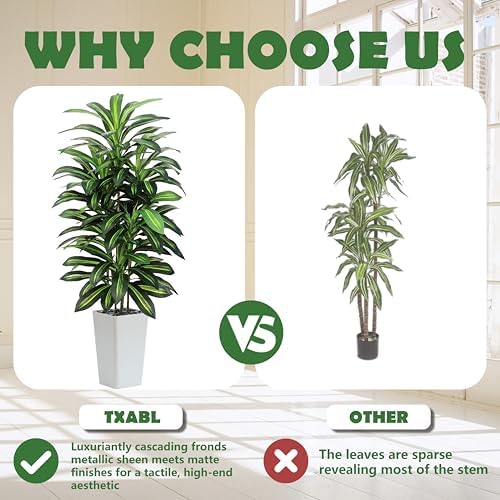 Artificial Dracaena Tree Indoor, 5FT Tall Fake Floor Plants with White Planter, Faux Silk Yucca Tree for Home Office Living Room Bedroom Farmhouse Modern Outdoor Topiary Tree - Image 5