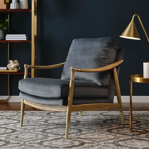 Modway Langford Stain-Resistant Performance Velvet Armchair – Mid Century Modern Velvet Chair with Wood Frame – Upholstered Accent Chair for Living Room or Bedroom - Image 2