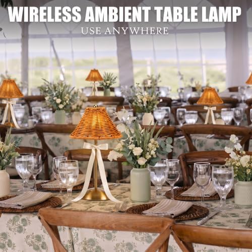 6 Pack Rattan Wicker Cordless Table Lamps LED for Wedding Party - Image 2