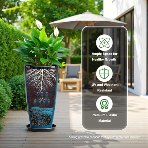 QCQHDU 21 inch Tall Planters for Outdoor & Indoor Plants, Set of 2 Large Outdoor Planters with Drainage Hole for Front Porch, Patio, Garden, Home Decor, Blue - Image 4