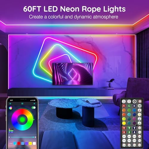 AILBTON 60Ft Neon Rope Lights,Flexible Led Rope Lights Control with App/Remote,Multiple Modes RopeLights,IP65 Outdoor RGB Led Neon Lights NonWater Resistant,Music Sync Gaming Led NeonLight Strip - Image 2