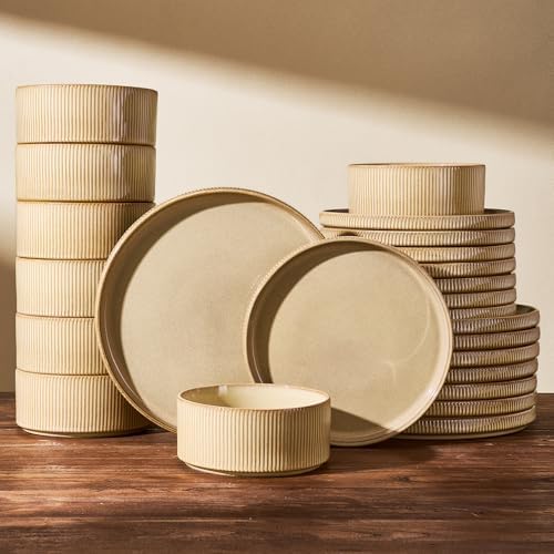 Stoneware Dinnerware Sets, Reactive Glaze Dishes Set for 8 by FamiwarePremium