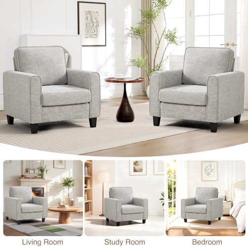 Accent Chairs Set of 2 for Living Room, Mid Century Modern Upholstered Living Room Chair, Chenille Reading Armchair for Apartment, Waiting Room, Office, Light Grey - Image 5