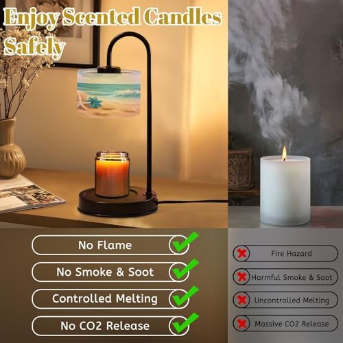 Candle Warmer Lamp with Timer Ocean Waves Sea Shells Starfish Coastal Beach Seashells Blue Flowers Dimmable Wax Warmer with 4 Bulbs for Jar Candles Women Birthday Gifts House Warming New Home Decor - Image 6