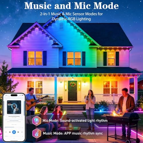 500FT Permanent Outdoor Lights RGB+IC, IP67 Waterproof Lighting, Outdoor Lights App ControlRemote with 16 Million Colors, Music Sync for Outdoor Decor, Garden Decor, Holiday, House, Party - Image 4