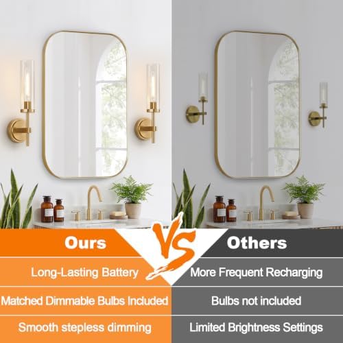 Battery Operated Wall Sconce Set of 2, Brushed Gold Wireless Rechargeable Wall Lighting Fixtures with Remote Control, Dimmable Wall Light for Bathroom, Vanity, Living Room, Bedroom, Hallway, Stairway - Image 2