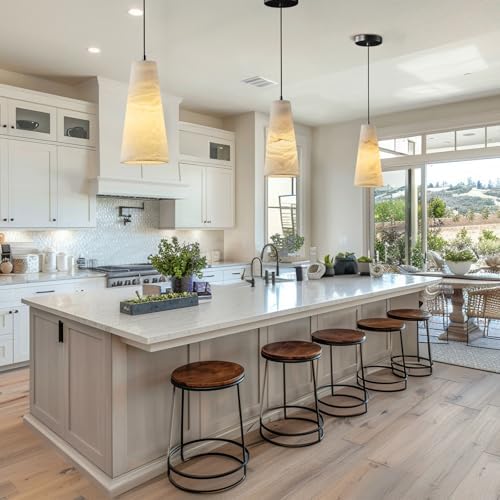 Alabaster Pendant Lights Kitchen Island 2 Pack, H-10in White Pendant Light Fixtures, Marble Conical Shade Black, Light Pendant for Bedroom Bathroom Dining Room Living Room (Dimmable Bulbs INCL) - Image 5
