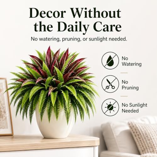 2027 New UV-Resistant Artificial Fern & Red Dracaena Decorative Plants，2set - Image 5
