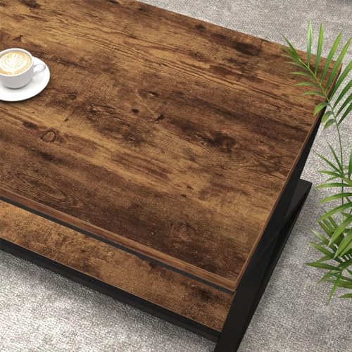 HSH 47" Rectangle Coffee Table with Storage for Living Room, Rustic Brown - Image 5