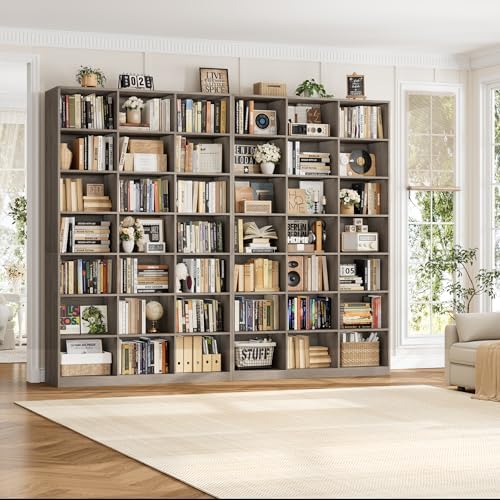 HOSTACK 86"H Triple Wide Bookshelf and Bookcase, 7 Tier Tall Bookshelf with Storage, Large Bookcase with 21 Open Display Storage Shelves, Wood Book Shelf Media CD DVD Storage for Living Room, Ash Gray - Image 4