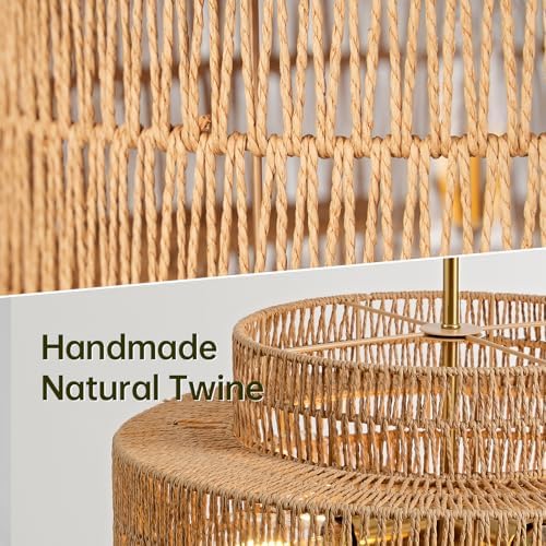 17.7" Rattan Chandelier for Dining Room, Large Boho Pendant Light - Image 2
