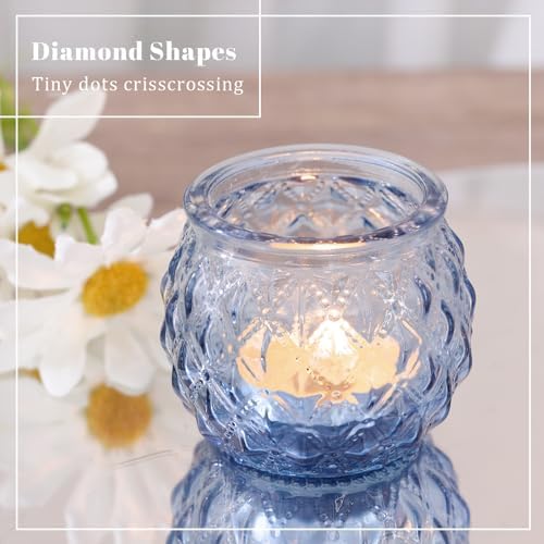 DARJEN 12 Pcs Blue Votive Candle Holders Round Glass Candle Holders Bulk - Image 2