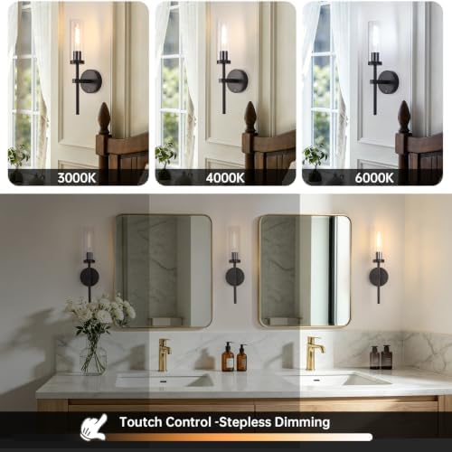 Shenmoyl Battery Operated Wall Sconces Set of 2, Black Rechargeable Wall Lighting Fixtures, Dimmable Wall Lights with Remote & Clear Glass Shade for Living Room, Bathroom,Bedroom - Image 3